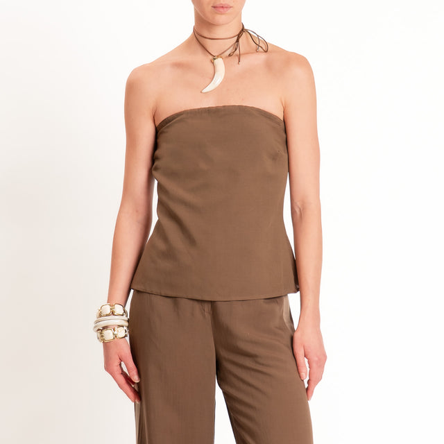 Tensione in-Completo top a fascia+pantalone misto - tabacco/sand