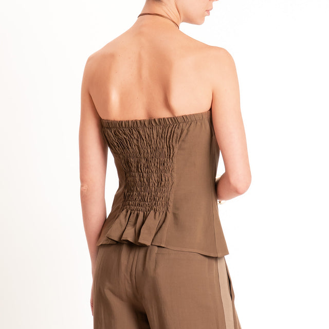 Tensione in-Completo top a fascia+pantalone misto - tabacco/sand