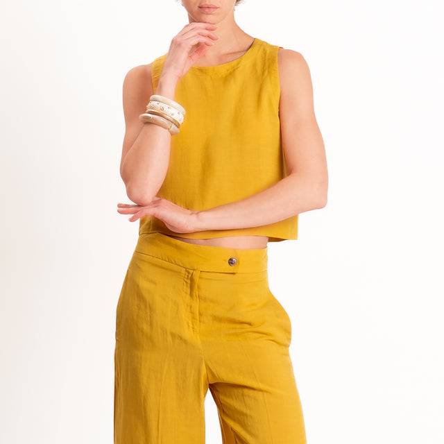 Tensione in-Completo Top e pantalone misto lino - Senape