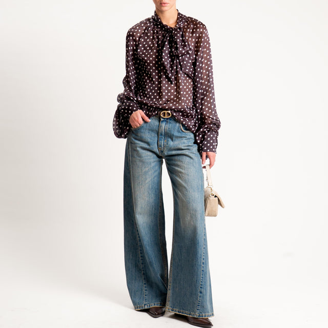 Tensione in-Camicia pois manica palloncino - Moro/panna