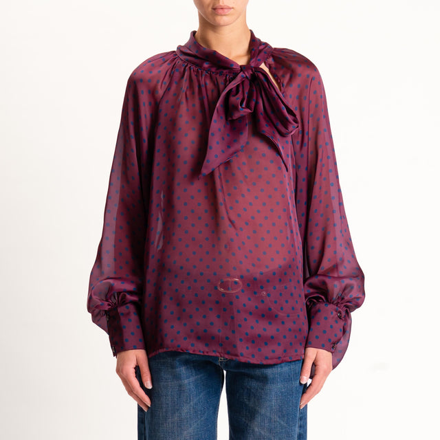 Tensione in-Camicia pois manica palloncino - vino/blu