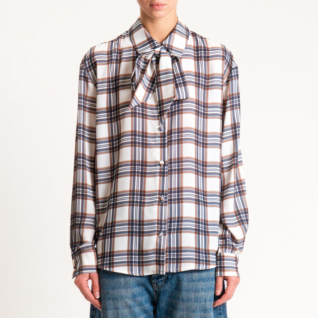 Tensione in-Camicia check con fiocco - latte/antracite/cuoio