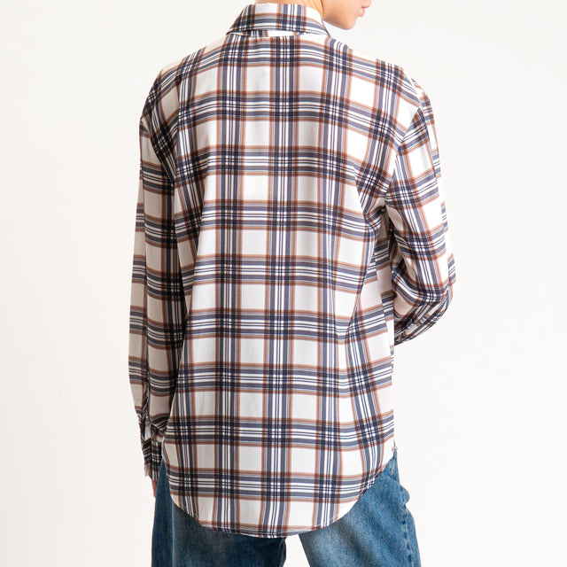 Tensione in-Camicia check con fiocco - latte/antracite/cuoio