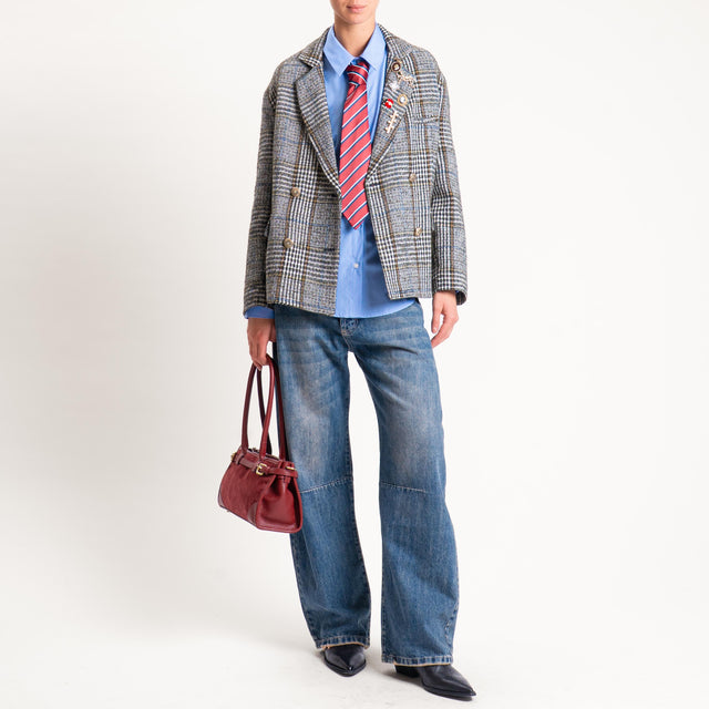 Tensione in-Camicia gessata con cravatta - celeste/vino/blu