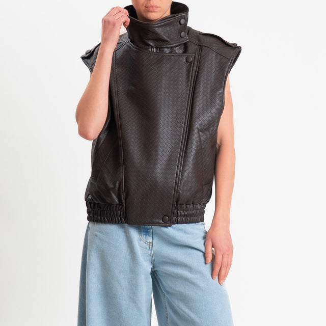 Tensione in-Gilet texture intrecciata - moro