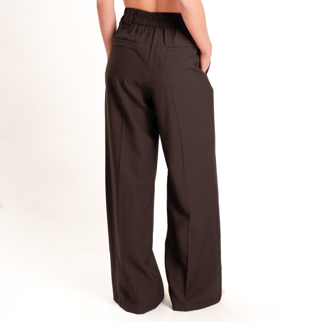 Tensione in-Pantalone wide leg elastico dietro - moro