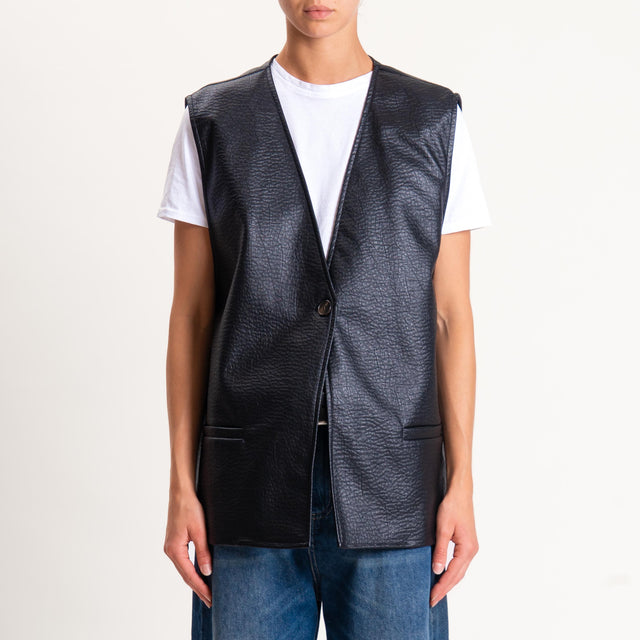 Tensione in-Gilet similpelle un bottone - nero