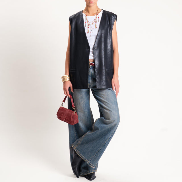 Tensione in- Gilet over similpelle invecchiata - nero