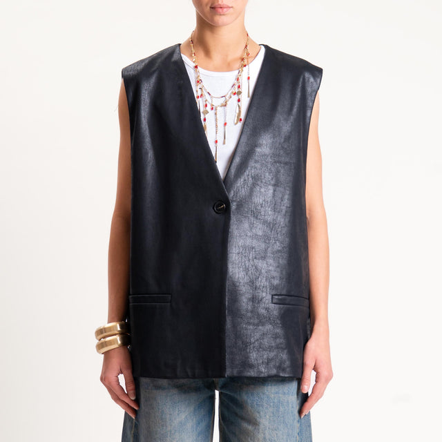 Tensione in- Gilet over similpelle invecchiata - nero