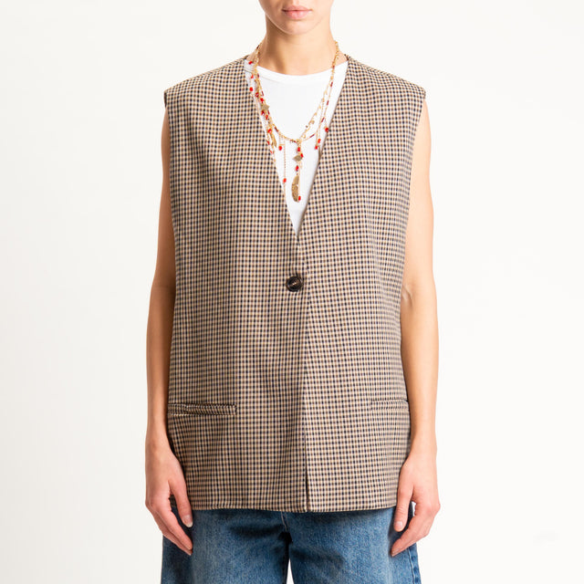 Tensione in-Gilet check un bottone - beige/moro/nero
