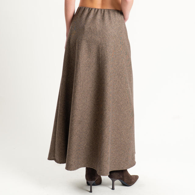 Tensione in-Gonna misto lana melange elastico in vita - tabacco