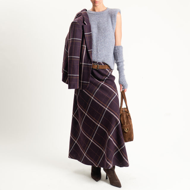 Tensione in-Gonna check misto lana elastico in vita - bordeaux/cuoio/latte