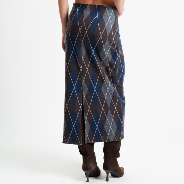 Tensione in-Gonna rombi spacco dietro - moro/grigio/blu