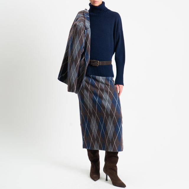 Tensione in-Gonna rombi spacco dietro - moro/grigio/blu