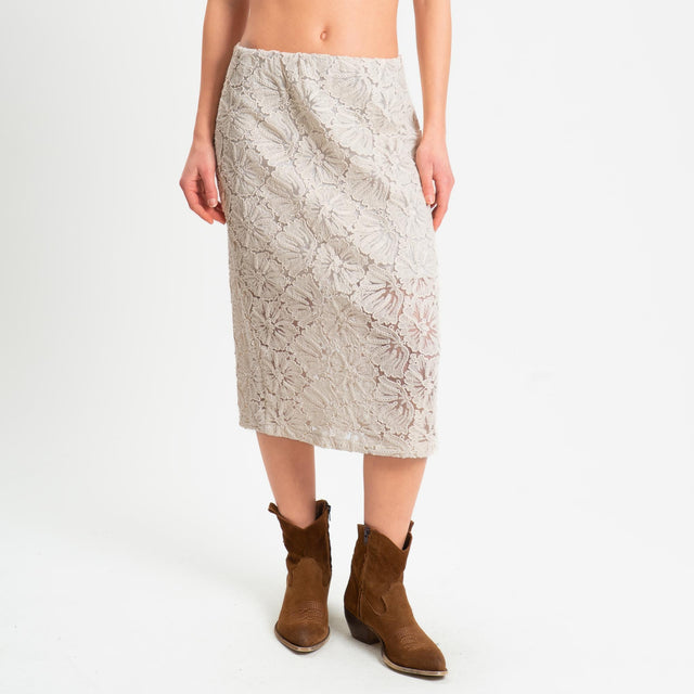 Tensione in-Gonna tulle con ricami elastico in vita - panna