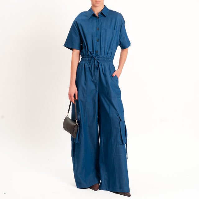 Tensione in-Tuta cargo chambray - denim/blu