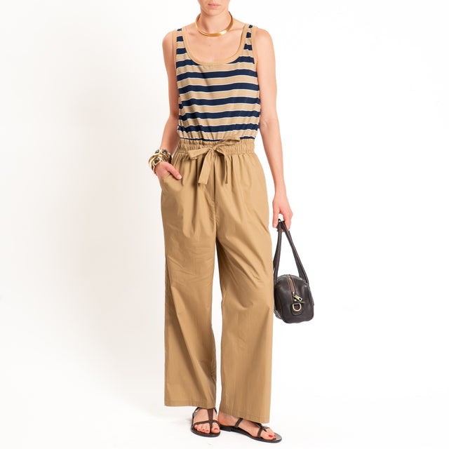 Tensione in-Tuta righe doppio tessuto - beige/blu/beige
