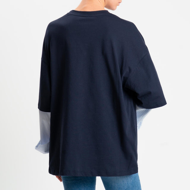 Tensione in-T-shirt doppio tessuto maniche camicie - blu/celeste