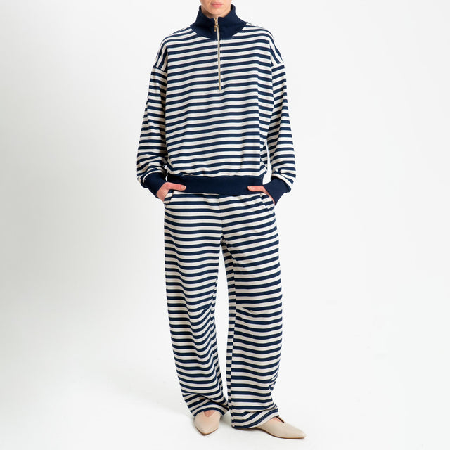 Tensione in-Pantalone felpa a righe barrel fit - panna/blu