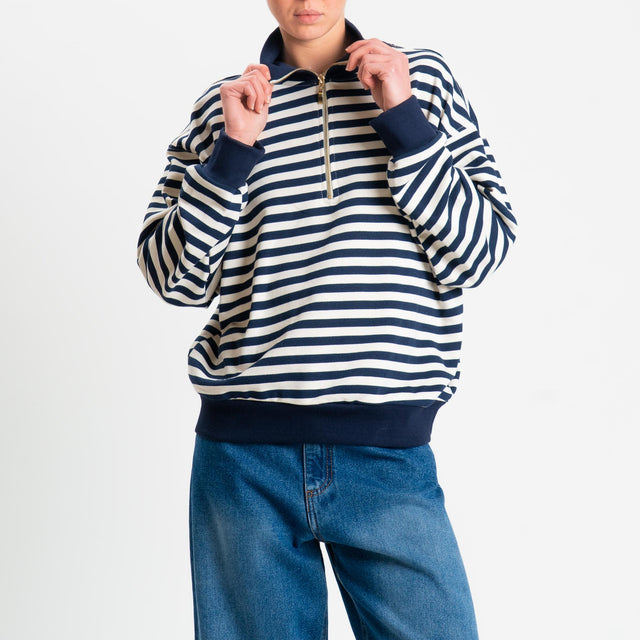 Tensione in-Felpa a righe zip jumper - panna/blu