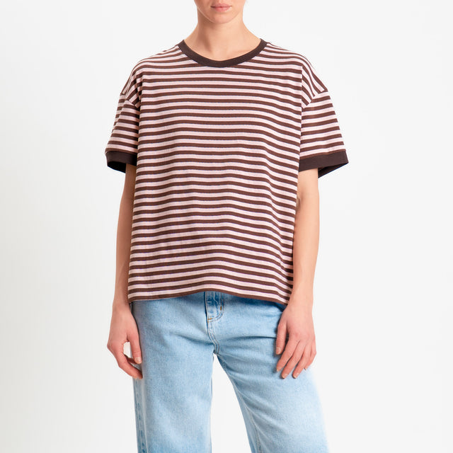 Tensione in-T-shirt griocollo a righe - moro/rosa/moro