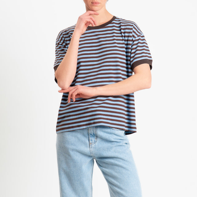 Tensione in-T-shirt griocollo a righe - moro/celeste/moro