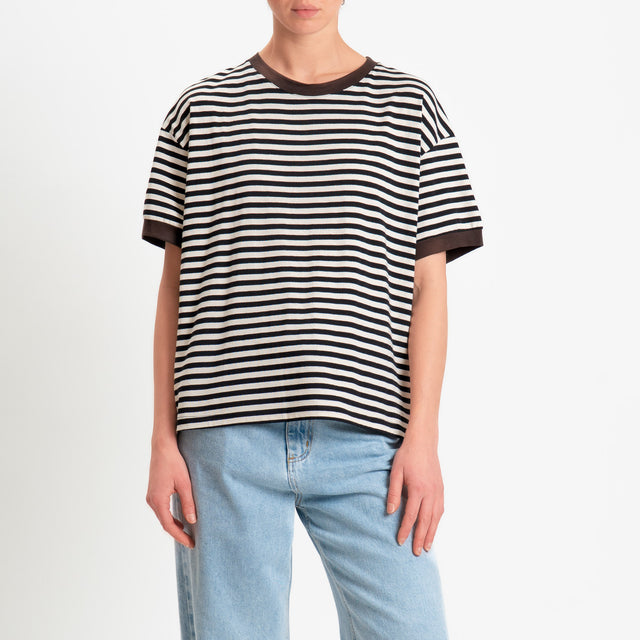 Tensione in-T-shirt griocollo a righe - moro/bianco/nero
