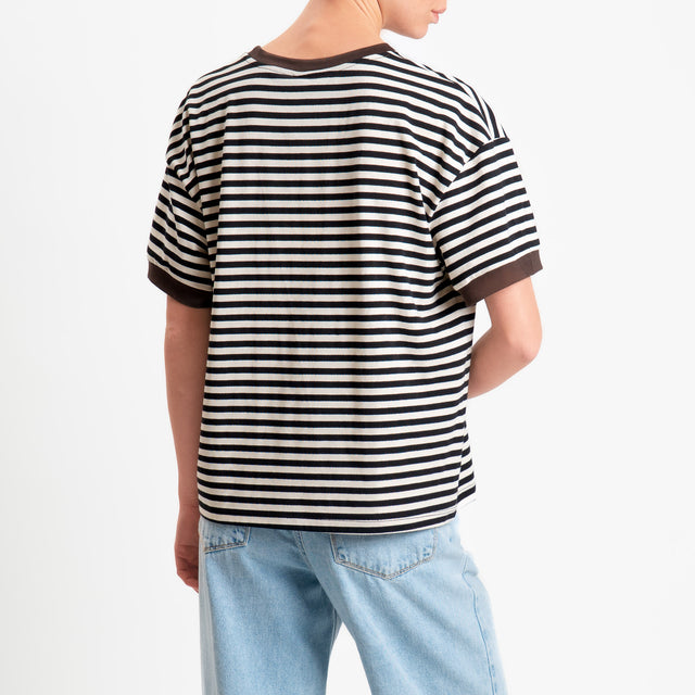 Tensione in-T-shirt griocollo a righe - moro/bianco/nero
