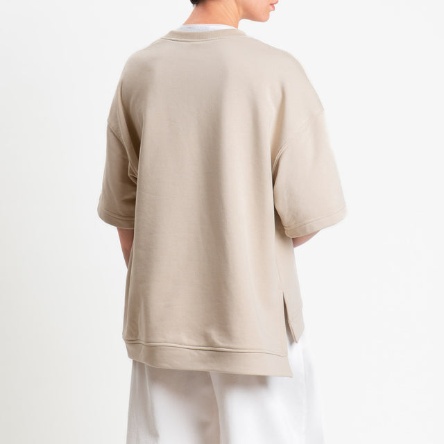 Tensione in-Felpa n5 mezza manica spacchi laterali - beige/blu