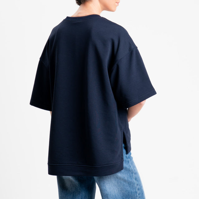 Tensione in-Felpa n5 mezza manica spacchi laterali - blu/avorio