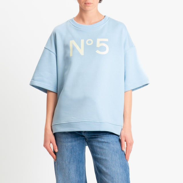 Tensione in-Felpa n5 mezza manica spacchi laterali - celeste/avorio