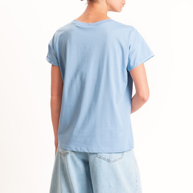 Tensione in-T-shirt girocollo n.5 - celeste/moro