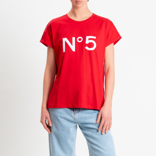Tensione in-T-shirt girocollo n.5 - rosso/bianco