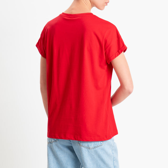Tensione in-T-shirt girocollo n.5 - rosso/bianco