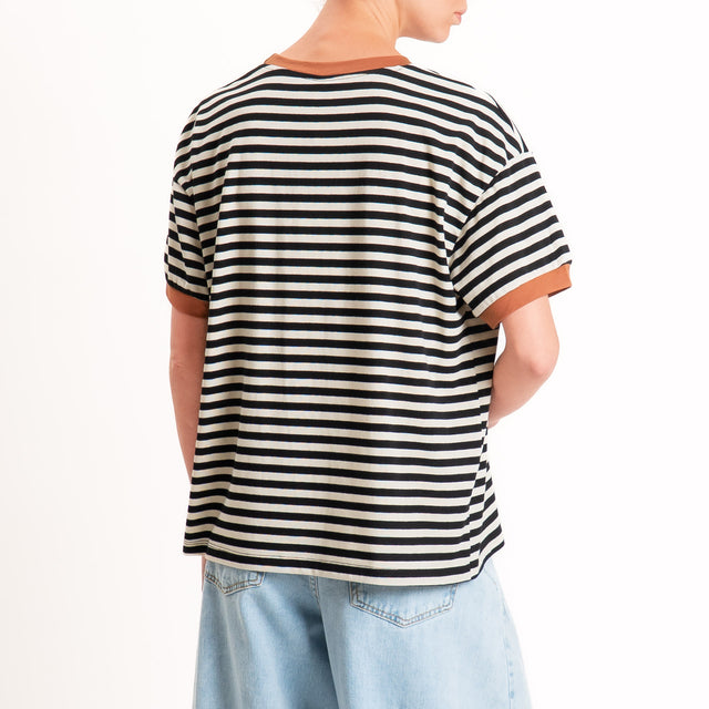 Tensione in-T-shirt righe n5 - cuoio/panna/nero
