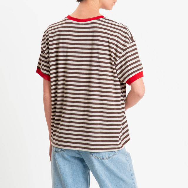 Tensione in-T-shirt righe n5 - rosso/panna/moro