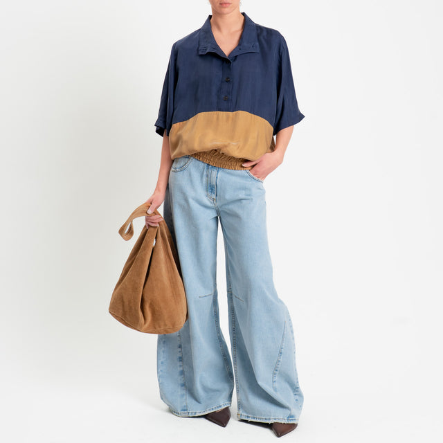 Tensione in-Blusa cupro bicolore - blu/camel