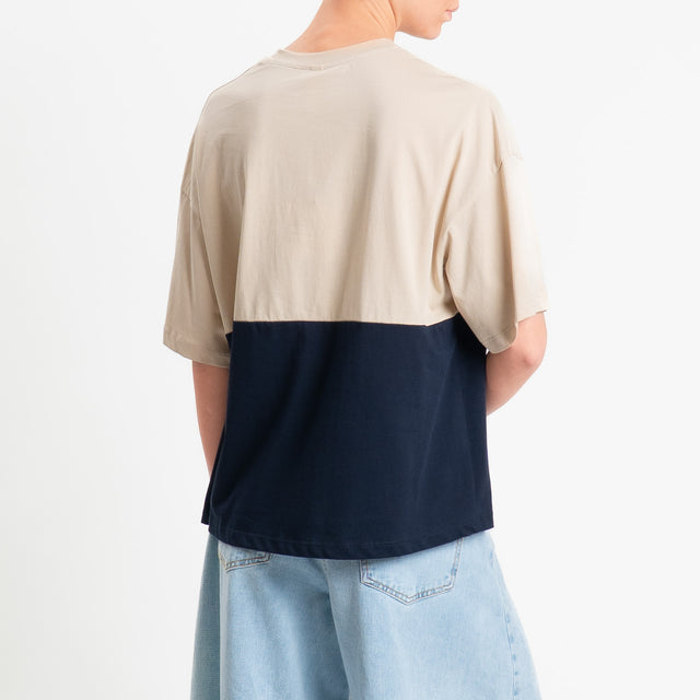 Tensione in-T-shirt serafino bicolore - beige/blu