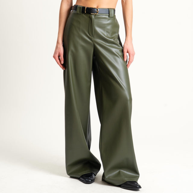 Tensione in-Pantalone similpelle elastico dietro - militare