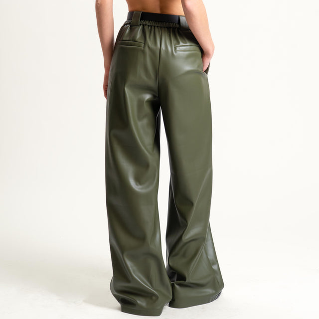 Tensione in-Pantalone similpelle elastico dietro - militare