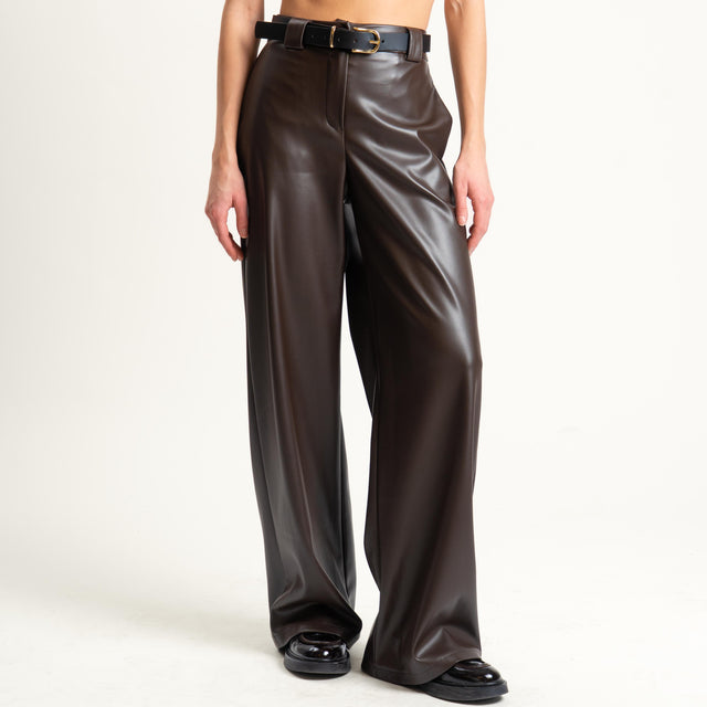 Tensione in-Pantalone similpelle elastico dietro - moro