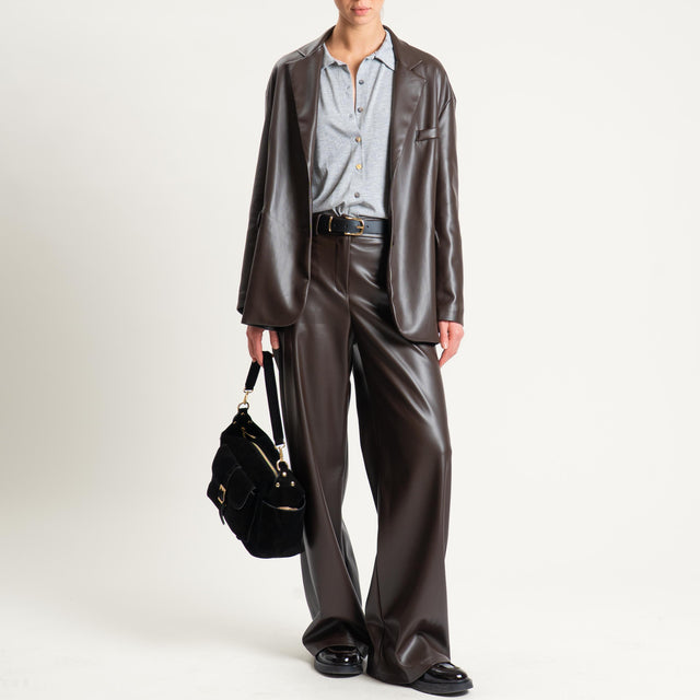 Tensione in-Pantalone similpelle elastico dietro - moro