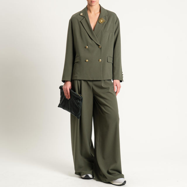 Tensione in-Pantalone wide leg con pince - militare