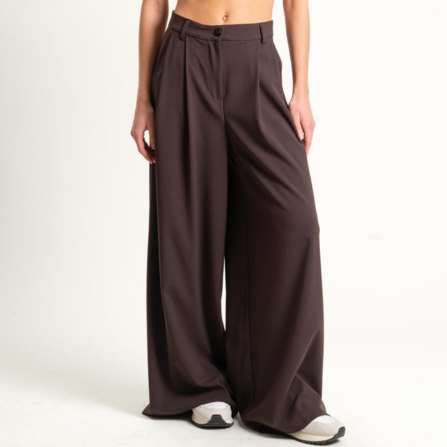 Tensione in-Pantalone wide leg con pince - moro