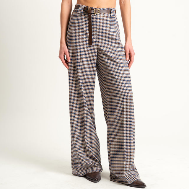 Tensione in-Pantalone pied de poule elastico dietr - blu/moro/sand