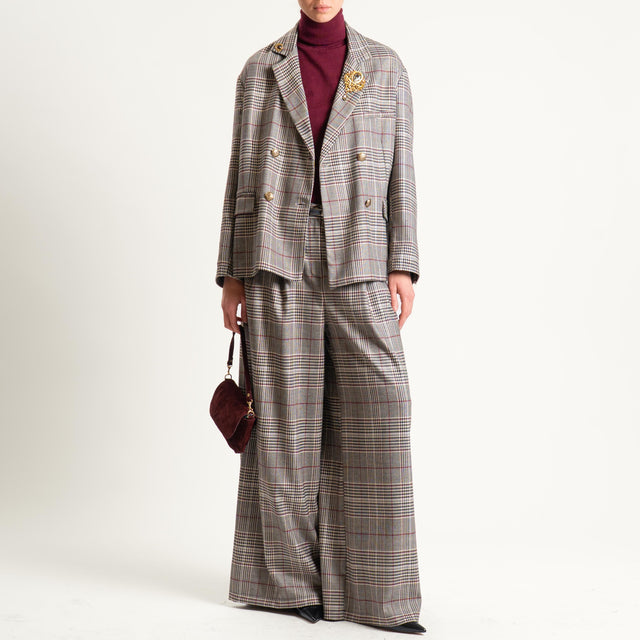 Tensione in-Pantalone check con cintura - sand/nero/vino
