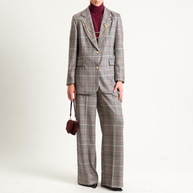 Tensione in-Pantalone check con cintura - sand/nero/vino