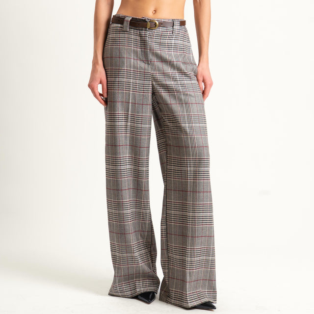 Tensione in-Pantalone check con cintura - sand/nero/vino