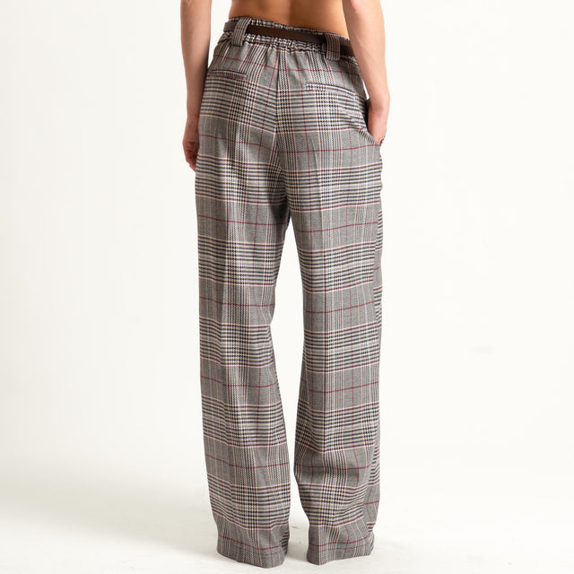 Tensione in-Pantalone check con cintura - sand/nero/vino