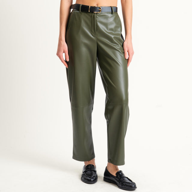 Tensione in-Pantalone similpelle con cintura - militare